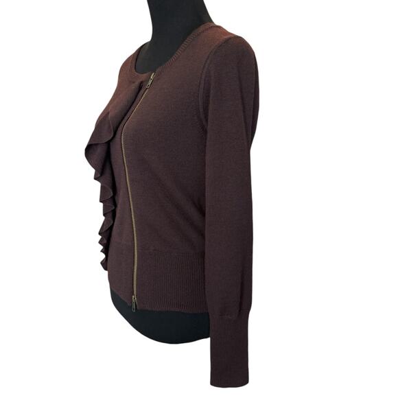 New ~ J.CREW J. CREW ~ 100% Merino Wool Double Zipper Ruffle Cardigan Sweater S - Picture 2 of 4